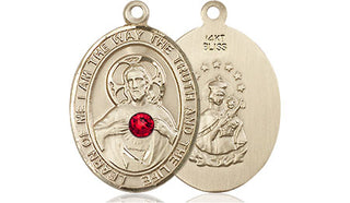 14kt Gold Scapular - Ruby Stone Medal with a 3mm Ruby Swarovski stone