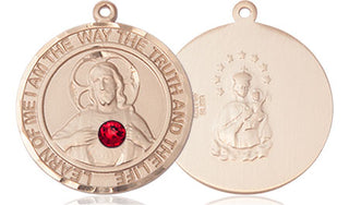 14kt Gold Filled Scapular - Ruby Stone Pendant with a 3mm Ruby Swarovski stone on an 18-inch Gold Filled Light Curb Chain