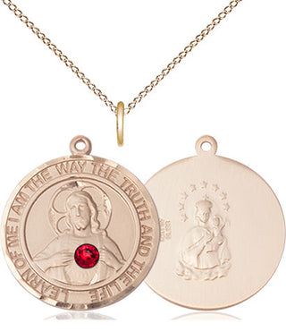 14kt Gold Filled Scapular - Ruby Stone Pendant with 3mm Ruby Swarovski Necklace