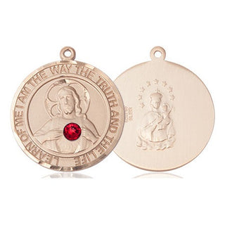 14kt Gold Scapular - Ruby Stone Medal with a 3mm Ruby Swarovski stone