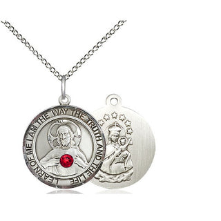 Sterling Silver Scapular - Ruby Stone Pendant with 3mm Ruby Swarovski stone Necklace