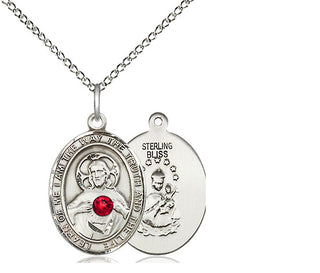 Sterling Silver Scapular - Ruby Stone Pendant with 3mm Ruby Swarovski stone Necklace