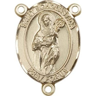 14kt Gold Filled Saint Scholastica Rosary Center Rosary Center Engraved Catholic Saint Jewelry