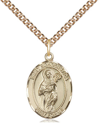 14kt Gold Filled Saint Scholastica Medal Religious Jewelry Engraved Catholic Saint Jewelry