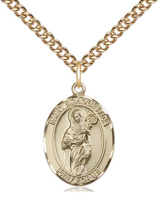 14kt Gold Filled Saint Scholastica Medal Religious Jewelry Engraved Catholic Saint Jewelry