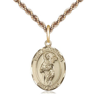 14kt Gold Filled Saint Scholastica Medal Religious Jewelry Engraved Catholic Saint Jewelry