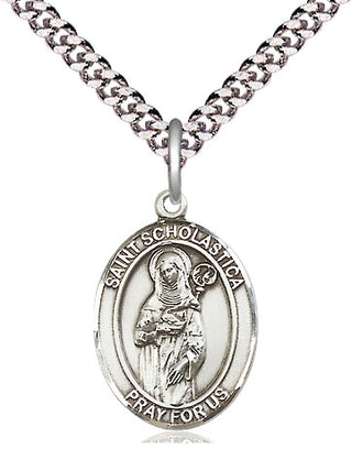Pewter Saint Scholastica Medal Religious Jewelry Engraved Catholic Saint Jewelry