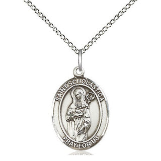 Sterling Silver Saint Scholastica Medal Religious Jewelry Engraved Catholic Saint Jewelry
