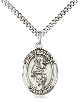 Sterling Silver Saint Scholastica Medal Religious Jewelry Engraved Catholic Saint Jewelry