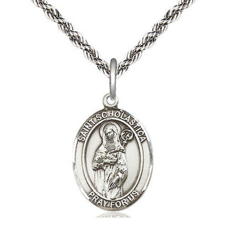 Sterling Silver Saint Scholastica Medal Religious Jewelry Engraved Catholic Saint Jewelry