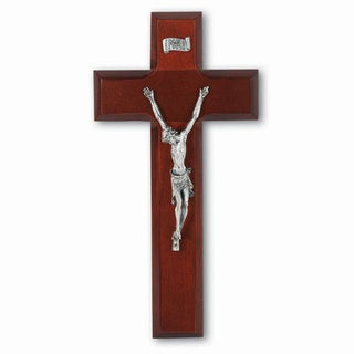 8" Dark Cherry Crucifix With Silver Corpus