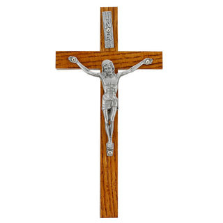 8-inch Walnut Crucifix with Silver Corpus