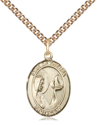 14kt Gold Filled Our Lady Star of the Sea Medal Religious Jewelry Engraved Catholic Saint Jewelry