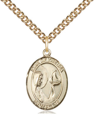 14kt Gold Our Lady Star of the Sea Medal Engraved Catholic Saint Jewelry