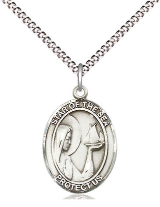 Pewter Our Lady Star of the Sea Medal Religious Jewelry Engraved Catholic Saint Jewelry