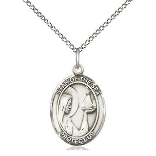 Sterling Silver Our Lady Star of the Sea Medal Religious Jewelry Engraved Catholic Saint Jewelry