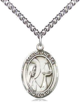 Sterling Silver Our Lady Star of the Sea Medal Religious Jewelry Engraved Catholic Saint Jewelry