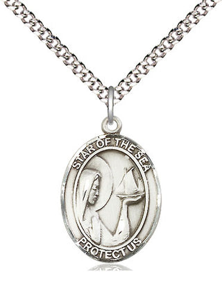 Sterling Silver Our Lady Star of the Sea Medal Religious Jewelry Engraved Catholic Saint Jewelry