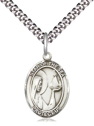 Sterling Silver Our Lady Star of the Sea Medal Religious Jewelry Engraved Catholic Saint Jewelry