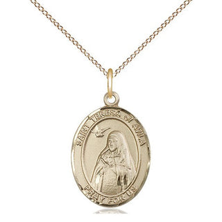 14kt Gold Saint Teresa of Avila Medal Engraved Catholic Saint Jewelry