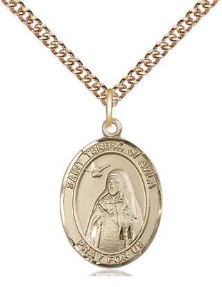 14kt Gold Saint Teresa of Avila Medal Engraved Catholic Saint Jewelry