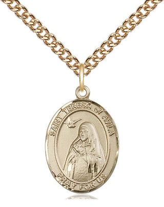 14kt Gold Saint Teresa of Avila Medal Engraved Catholic Saint Jewelry
