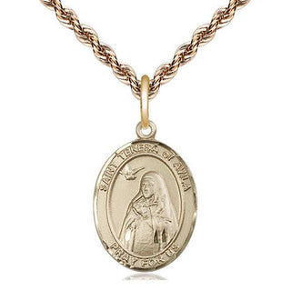 14kt Gold Saint Teresa of Avila Medal Engraved Catholic Saint Jewelry