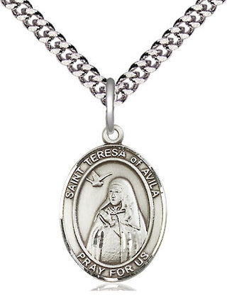 Pewter Saint Teresa of Avila Medal Religious Jewelry Engraved Catholic Saint Jewelry