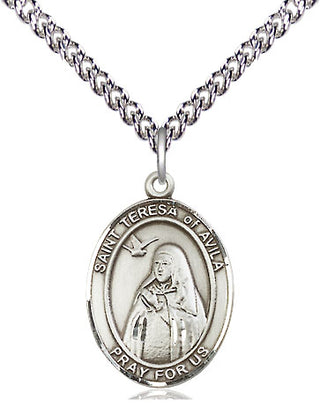 Sterling Silver Saint Teresa of Avila Medal Religious Jewelry Engraved Catholic Saint Jewelry