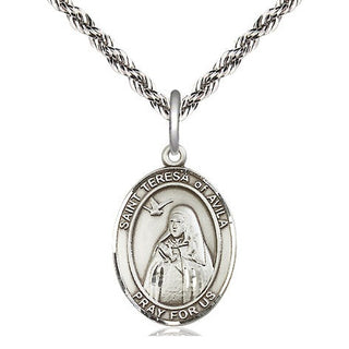 Sterling Silver Saint Teresa of Avila Medal Religious Jewelry Engraved Catholic Saint Jewelry