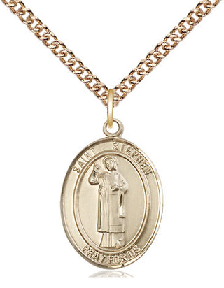 14kt Gold Saint Stephen the Martyr Medal Engraved Catholic Saint Jewelry