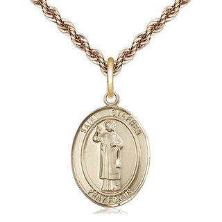 14kt Gold Saint Stephen the Martyr Medal Engraved Catholic Saint Jewelry