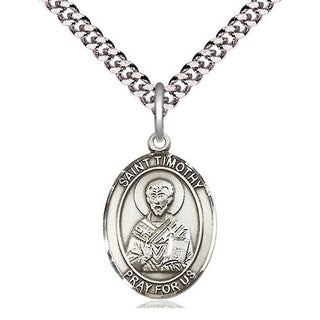 Pewter Saint Timothy Medal Religious Jewelry Engraved Catholic Saint Jewelry