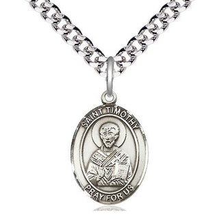 Pewter Saint Timothy Medal Religious Jewelry Engraved Catholic Saint Jewelry