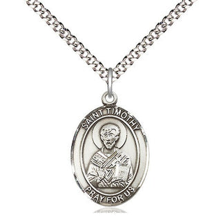 Pewter Saint Timothy Medal Religious Jewelry Engraved Catholic Saint Jewelry