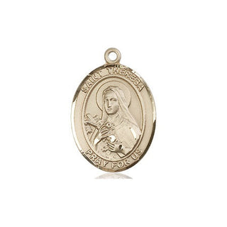 14kt Gold Saint Theresa Medal Engraved Catholic Saint Jewelry