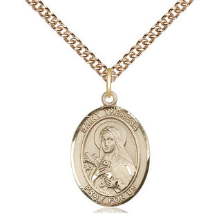 14kt Gold Saint Theresa Medal Engraved Catholic Saint Jewelry
