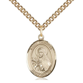14kt Gold Saint Theresa Medal Engraved Catholic Saint Jewelry