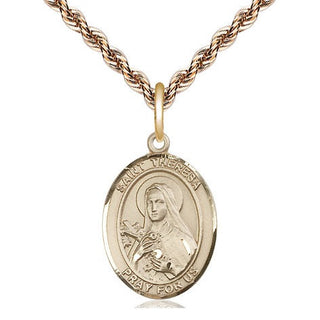 14kt Gold Saint Theresa Medal Engraved Catholic Saint Jewelry