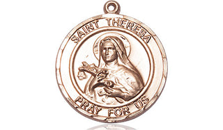 14kt Gold Filled Saint Theresa Medal Engraved Catholic Saint Jewelry