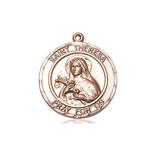 14kt Gold Saint Theresa Medal Engraved Catholic Saint Jewelry