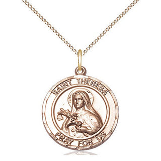 14kt Gold Saint Theresa Medal Engraved Catholic Saint Jewelry