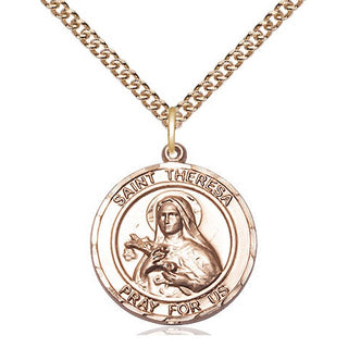 14kt Gold Saint Theresa Medal Engraved Catholic Saint Jewelry