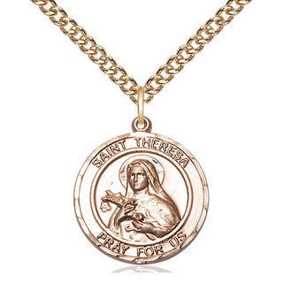 14kt Gold Saint Theresa Medal Engraved Catholic Saint Jewelry