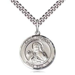 Pewter Saint Theresa Medal Religious Jewelry Engraved Catholic Saint Jewelry