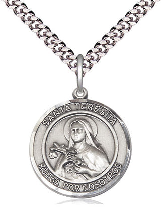 Pewter Santa Teresita Medal Religious Jewelry Engraved Catholic Saint Jewelry