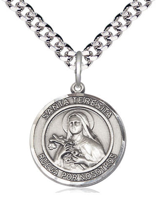 Pewter Santa Teresita Medal Religious Jewelry Engraved Catholic Saint Jewelry