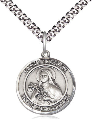 Pewter Santa Teresita Medal Religious Jewelry Engraved Catholic Saint Jewelry