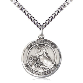 Sterling Silver Santa Teresita Medal Religious Jewelry Engraved Catholic Saint Jewelry