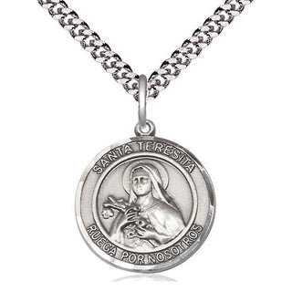 Sterling Silver Santa Teresita Medal Religious Jewelry Engraved Catholic Saint Jewelry